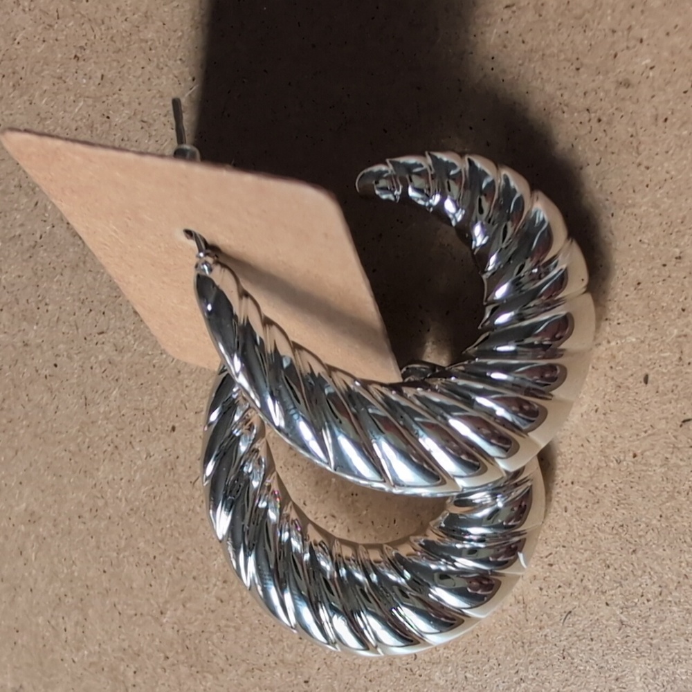 Silver Tone Twisted Hoop Earrings